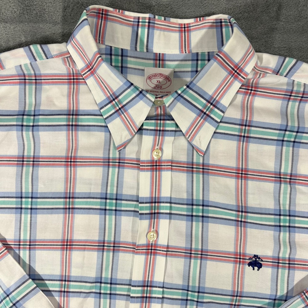 Brooks Brothers 346 Mens XL Plaid Button Down Shirt Long Sleeve Multi Color Logo - Picture 3 of 7